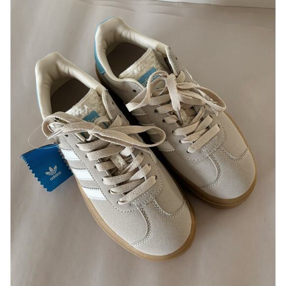 Grey and Light Blue Adidas Gazelle Bold Platform Sneakers Kids 6.5 - Picture 3 of 8